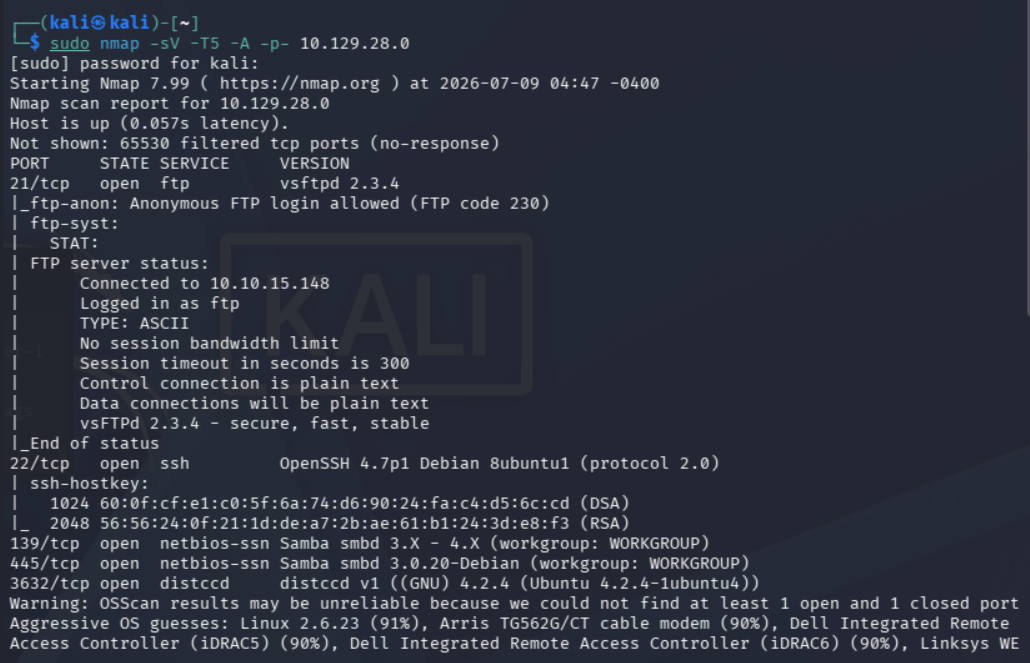 Escaneo inicial de puertos de Nmap